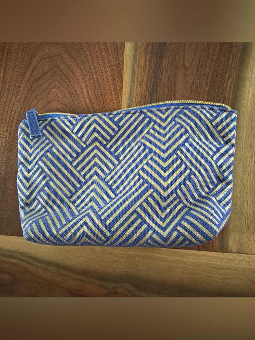 Chevron Pattern Blue and Cream Cosmetic Pouch